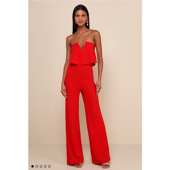 Power of Love Red Strapless Jumpsuit Lulus Sold Out NWT - Picture 1 of 6